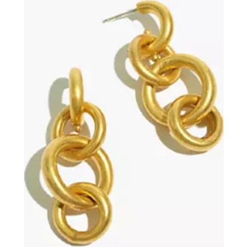 European and American niche M design series buckled ring earrings gold retro temperament long earrings