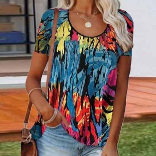 Summer T-Shirt Women Short Sleeve Round Neck Tops Ladies Vintage Print Casual Loose Pullover Female Top Tee Summer T-Shirt Wome
