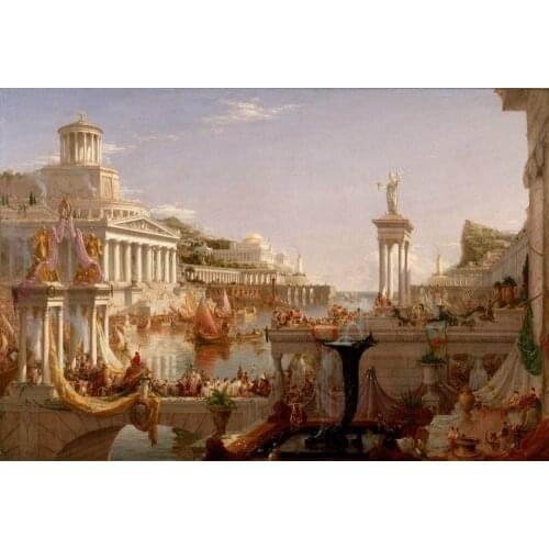 Christmas Art Home Decor Oil Painting on Canvas Wall Picture Thomas cole The Course of the Empire The Consummation Cityscape