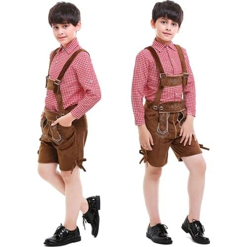 Deluxe Boy Carnival Oktoberfest Costume Traditional Lederhosen Plaid Shirt Cosplay Halloween Stage Show Fancy Party Dress