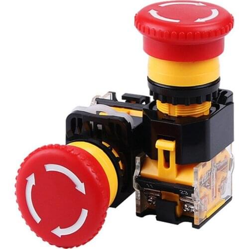 1pc LA38-11ZS 600V/10A Emergency Stop Push Button Switch hole size 22mm Self-locking Mushroom emergencyy Push Switch 1NO 1NC