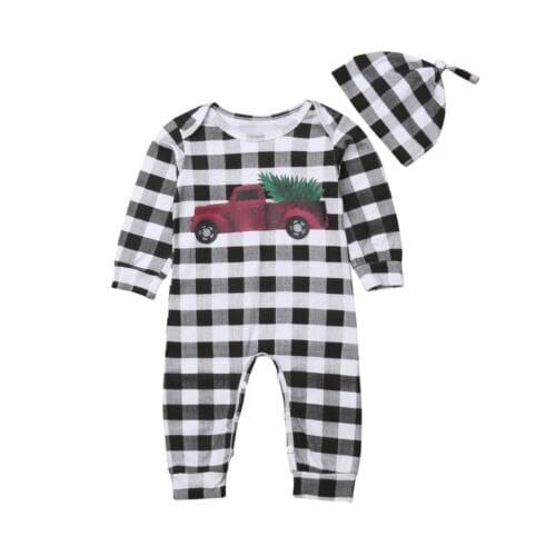 Newborn Baby Boy Infant Cartoon Car Long Sleeve Romper Jumpsuit Outfit Clothes +Hat 2pcs