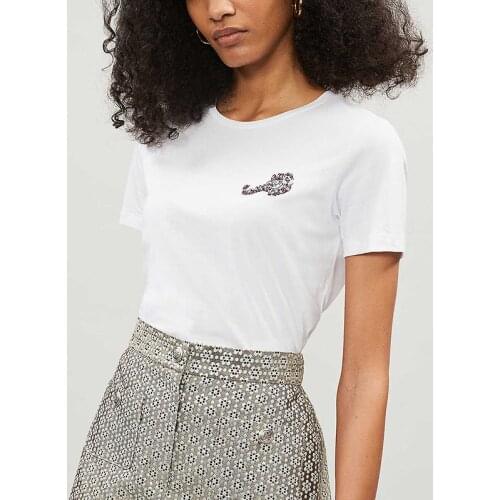 Patads light luxury French top spring and summer embroidered diamond studded "Scorpio" constellation T-shirt