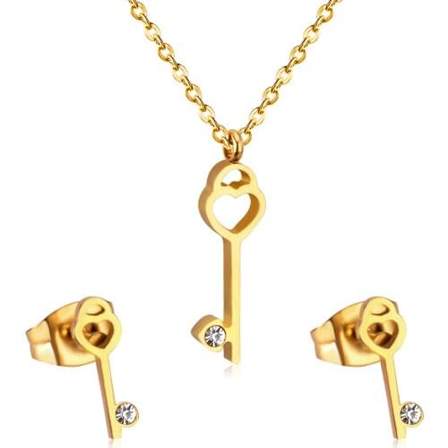 LUXUKISSKIDS Brand New 316L Stainless Steel Heart Key Wedding Jewelry Set Necklace Earrings For Women Dubai Fashion Jewelry Sets