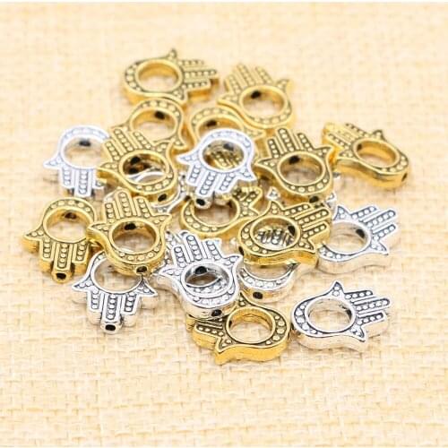 Mestylish 20pcs/Lot Antique Gold Silver Fatima Hamsa Hand Spacer Bead Charms for Diy Beaded Bracelets Jewelry Handmade Making