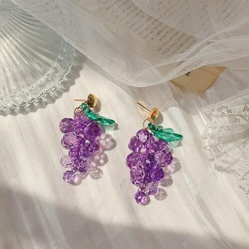 Cute Purple Crystal Grape Drop Earrings Female Long Simple Style Earring for Women 2021 Summer Fresh S925 Needle Ear Jewelry
