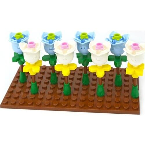 MOC Plants City House Accessories Flowers Rose Tulip Plant Leaves 2x2 with 4 Petals Building Blocks 15469 18841 Assemble Bricks