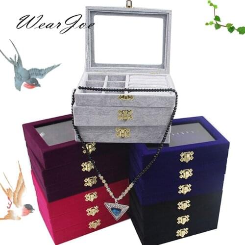 3 Styles Jewelry Set Storage And Packaging Gift Wooden Box With Lock Cover Ring Earring Pendant Necklace Velvet Display Showcase