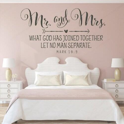 YOYOYU Wall Decal Mr. and Mrs. What God has Joined Together let no Man Separate Mark 10 9 Romantic Quote Bedroom Wall DecorHL136