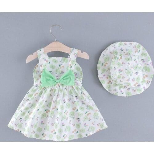 Baby Girl Clothing Baby Dresses Kids Dresses for Girls Bow Floral Print Strap Girls Dresses+hat 2pcs Girl Princess Dress 0-24M