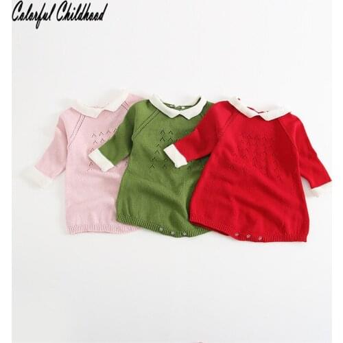 Christmas romper for little girls embroidery design with peter pan collar lovely red for X-mas outfits clothes thick&warm toddl