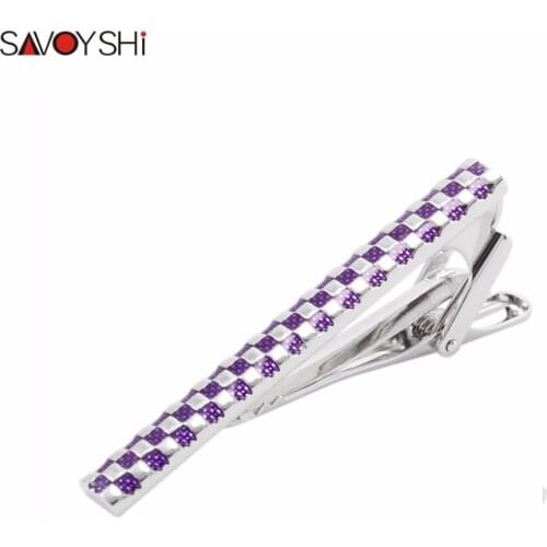 SAVOYSHI 2 Styles Classic Purple Blue Enamel Lattice Tie Clips for Mens Necktie tie bar clasp tie clip 2019 Newest Brand Jewelry