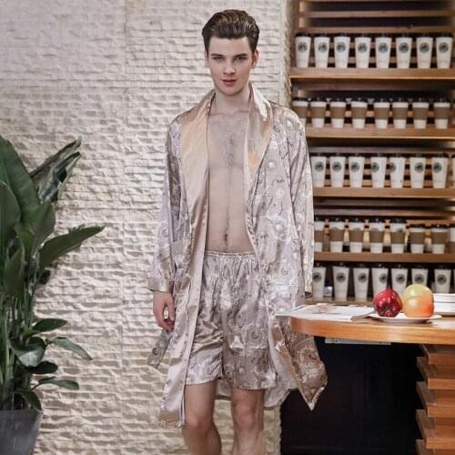 2020 Mens Stain Silk Pajamas Robes Summer Single Robes Male Spring Long Sleeve Cardigan Homewear Casual Luxury Clothing