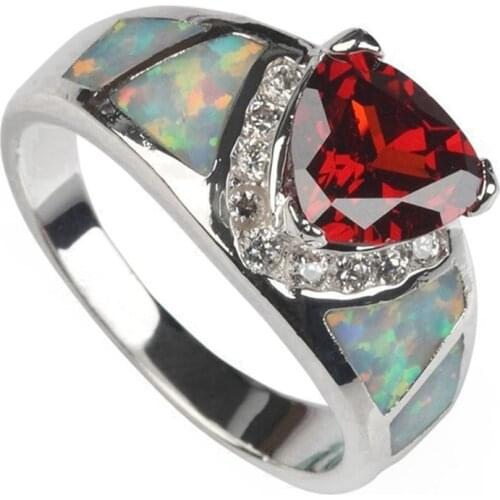 SHUNXUNZE Luxury Wedding rings jewelry for women dropshipping White opal and Red Cubic Zirconia Rhodium Plated R747 size 6 7 8 9