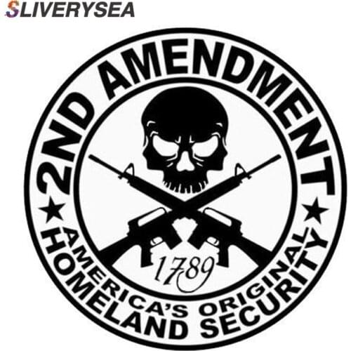 SLIVERYSEA 2ND AMENDMENT GUN Homeland Security 95 Semi-Automatic Gun Skull Car Die Cut Decal Sticker Black Silver #B1427
