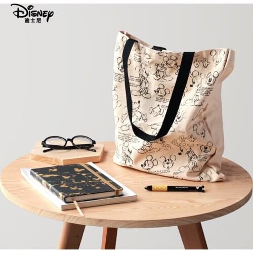 Disney Mickey Mouse Genuine Women Large Capacity Shoulder Bag Black Cartoon Canvas Storage Bag Lightness Handbag