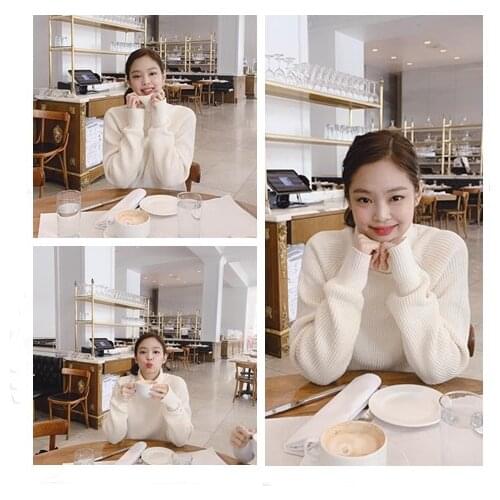 Kpop Korean Celebrity loose autumn warm sweet white high collar hoodies women fashion loose knitting sweatshirts female clothes