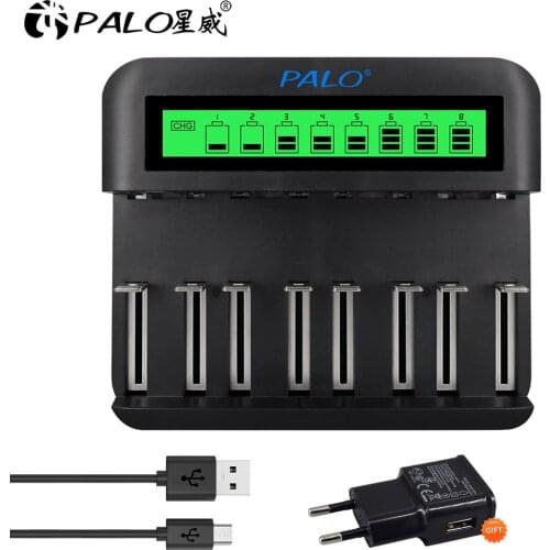 PALO LCD Display With 8 Slots Smart Intelligent Battery Charger For 1.2V AA AAA NiCd NiMh Rechargeable Batteries