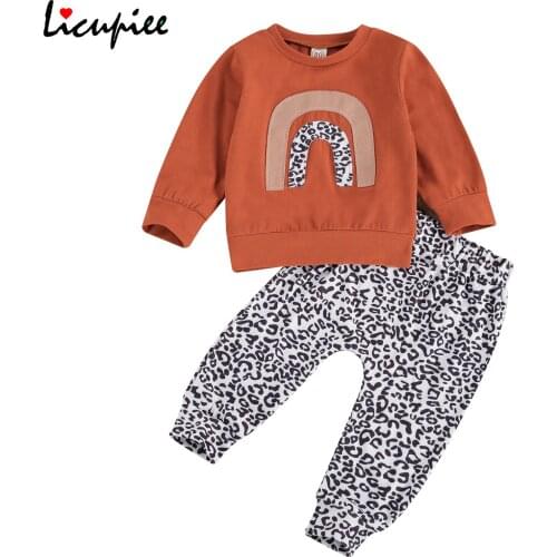 0-24 Months Spring Newborn Baby Girls Boys Clothes Sets Rainbow Leopard Print Long Sleeve Pullover Sweatshirt Tops Pants