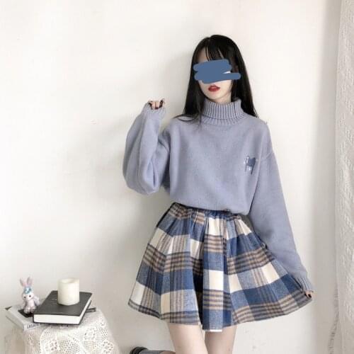 NiceMix Vintage Woolen Plaid Skirt Womens 2020 New Style High-waisted A- line Pleated Puffy Short Skirt Sheath Skirt