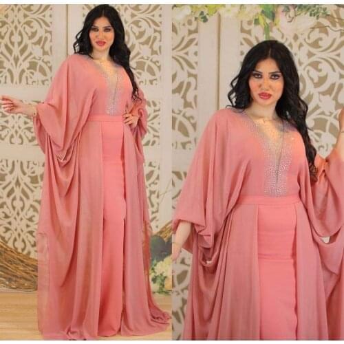 Vintage Long Arabic Chiffon Beaded Evening Dresses with Pockets Zipper Back Abendkleid Formal Party Gown with Pockets for Women