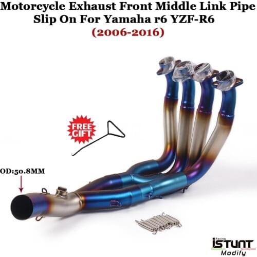 Motorcycle Exhaust System Escape Modified Bottom Row Front Middle Link Pipe Half Blue Slip On For Yamaha YZF-R6 r6 2006-2016