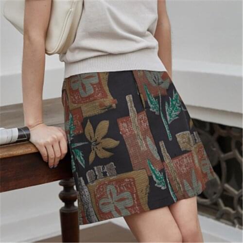 Women Casual Skirt 2020 Korean Vintage Stitching Color Print Skirts High Waist Plus Size A-line Skirts All-matched Skirt