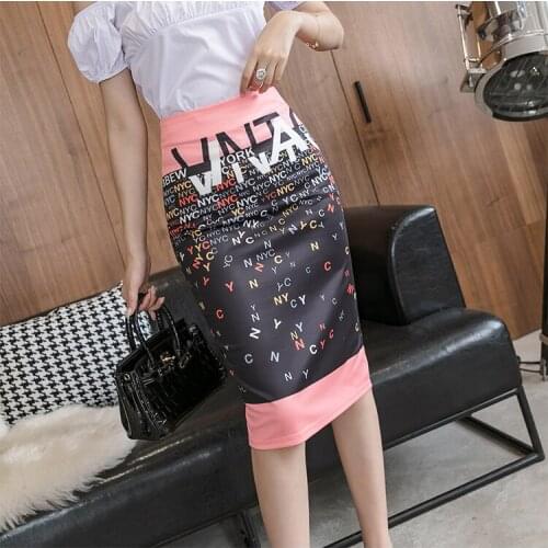 Women Pencil Skirt High Waist Midi Skirt Ladies Digital Print Hip Skirt Letter Pink Elegant Skirt Mini Sexy Streetwear Pencil