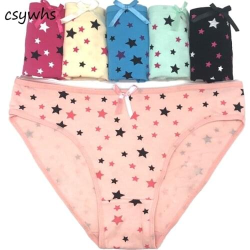 Women Fashion Printed Panties Low Waist Cotton Sexy Lingerie Star Printed 5pcs Mixed Color Underwear for Girls Briefs