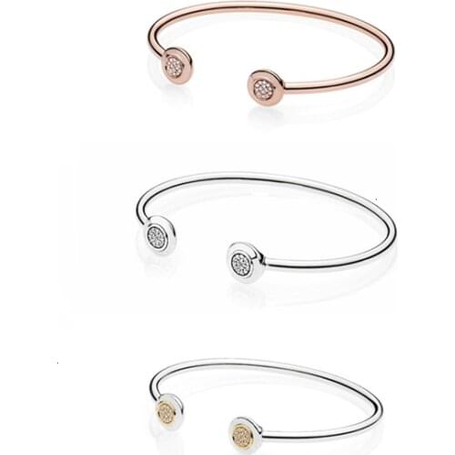 Rose Gold And Silver Color Two Round Shape Buckle Pan Bracelets For Women Diy Charms Bangles Jewelry
