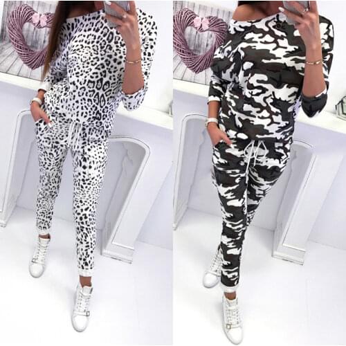 2018 New Women Tracksuit Long Sleeve Camouflage Top Pants Casual Leopard Hoodies Sweatshirt Long Pants 2pcs Fashion Sets