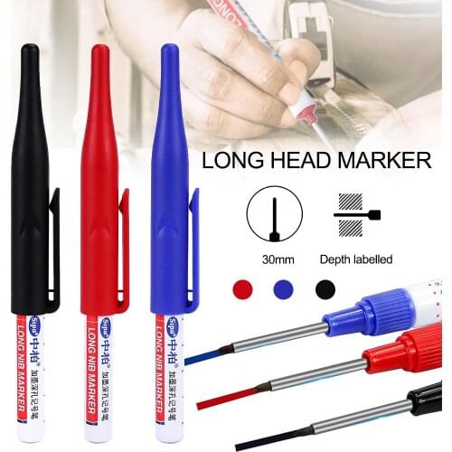 1 Pcs 30mm Deep Drill Hole Long Nib Water Resistant Marker Pens Black Blue Red Home Decoration Construction