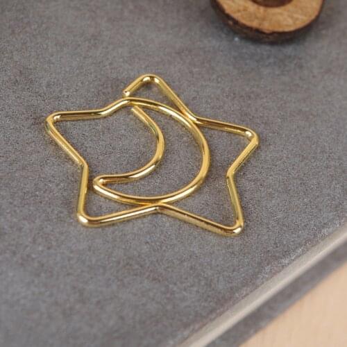 1pack Gold Star Moon Metal Bookmark Paper Clips for Book Marker Binder Photo Memo Clip Office Stationery Binding School