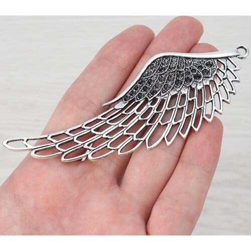 3 x Tibetan Silver Metal Large Angel Wing Feather Charm Pendants for Necklaces Jewelry Making Findings 106x38mm
