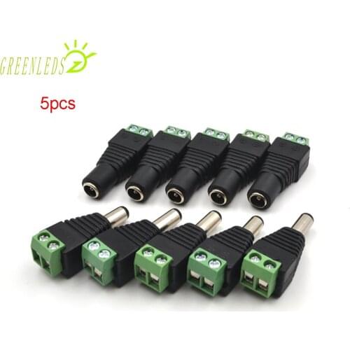 5pcs Female+5pcs Male DC Connector 2.1*5.5mm Power Jack Adapter Plug Cable Connector For SMD3528/5050/2835 Single Color Strips