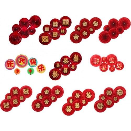 6pcs/lot Chinese Style Wedding Paper Fan Happy Valentine Day Party Home Wall Decoration