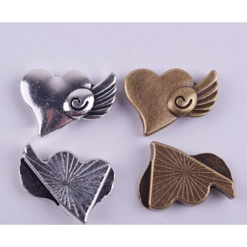 60Pcs/Lot Fashion Jewelry Finding Heart Wings Beads Zinc Alloy Lead Free Nickel Free Heart Shape Beads DIY Bracelets 2016