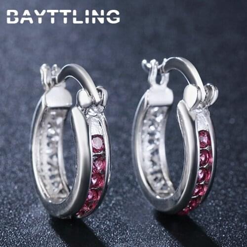 BAYTTLING 18MM 925 Sterling Silver AAA Zircon Red/Purple/Gold/White/Green Hoop Earrings For Women Fashion Party Wedding Jewelry
