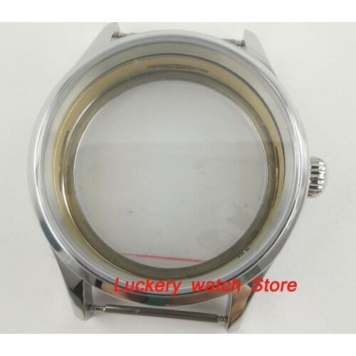 43mm watch case sapphire glass Polished 316L stainless steel Fit ETA 6497 6498 hand winding movement-BK03