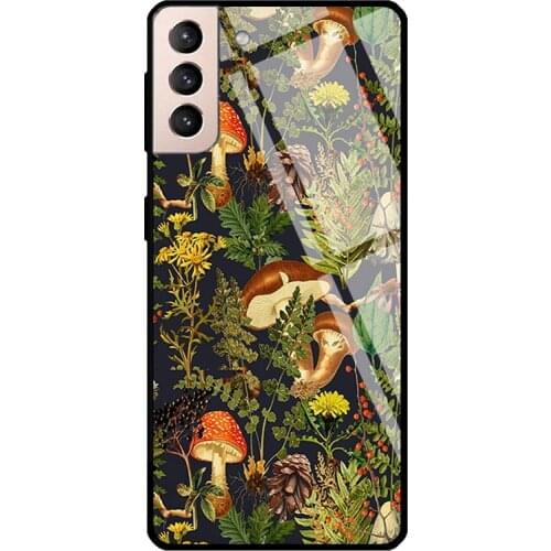 Mushroom woodland fungi shrooms Tempered Glass Phone Case For Samsung Galaxy S20 FE S21 Ultra Note20 S8 S9 10 Plus Note10