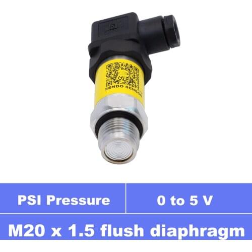 Fluch pressure transmitter, M20x1.5, 0 5 v output, 12vdc, 24V dc supply, psi pressure range, 100, 300, 500, 1000 psi gauge, IP65