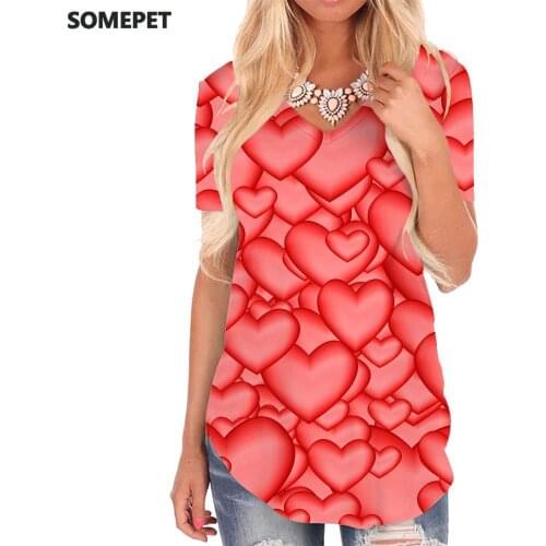 SOMEPET Love T-shirt women Pink Shirt Print Creativity Tshirts Printed Harajuku Funny T shirts T-shirts 3d V-neck Tshirt