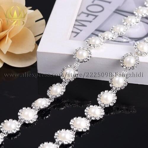 FZD 13mm Wholesale 30 Yard Stones and Pearl Rhinestone Chain Trimming for Earring Bracelet Garments DIY Decoration Accessor