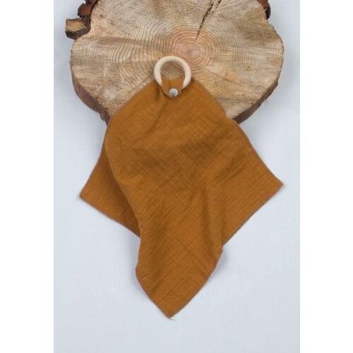 Mustard Natural Wood Ring Müslin Gossamer Baby Mouth Napkin