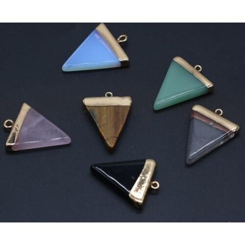 Fine Triangle Natural Stone Pendants Gold-plated Rose Quartzs Opal for Jewelry Making Diy Women Earring Necklace Accessories