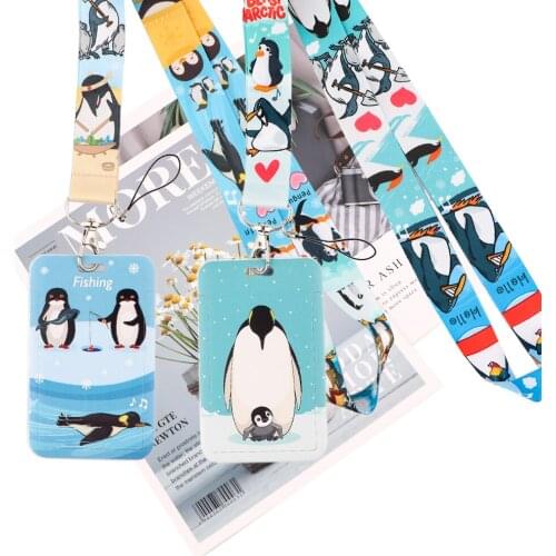 JY102 Cartoon Penguin Printed Lanyard Badge ID Card Holder Neck Strap Cell Phone Neck Straps Office School Supplies Accessory