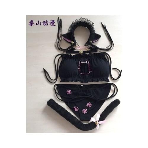 2018 anime cartoon water cat underwear set hollow embroidery chest underwear role-playing bare chest cute sexy cat ear tail suit