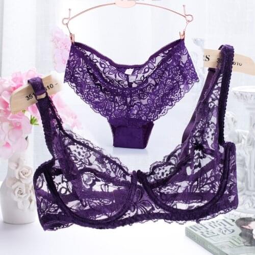 9 Colors Fashion Lace Sexy Thin Deep V-neck Push Up Underwear hot-selling Female Lingerie Set Femme Transparent bra set Bralette