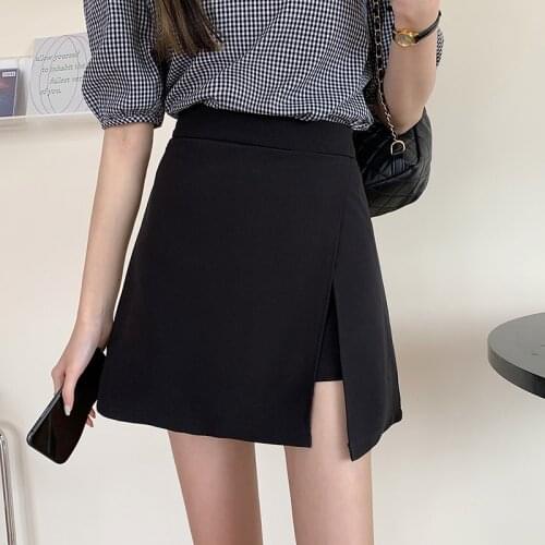 2021 spring and summer Korean version is thin and irregular, careful machine slit bag hip skirt, wild A-line short skirt