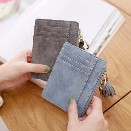 Wallets Women Solid Zipper Coin Purse Ladies Pu Leather Tassel & Metal Ring Clutch Keychain Thin Key Bag Card Holders Mini Pouch